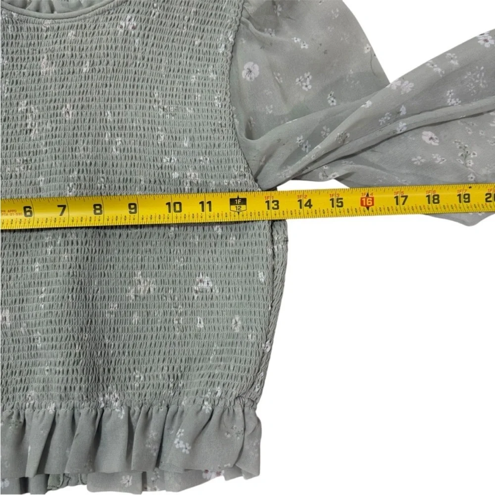 Aritzia Wilfred Tempest Smocked Floral Sheer Cottagecore Long Sleeve Blouse XS - Picture 6 of 10